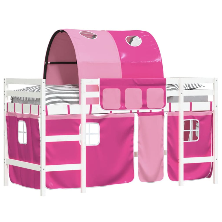 Kinderhoogslaper met tunnel 90x190 cm massief grenenhout roze