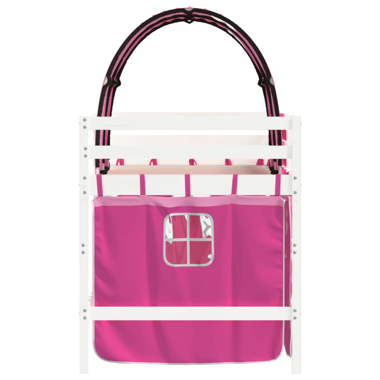Kinderhoogslaper met tunnel 90x190 cm massief grenenhout roze