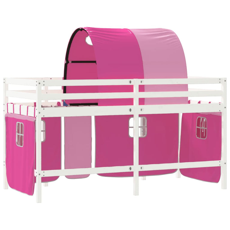 Kinderhoogslaper met tunnel 90x190 cm massief grenenhout roze