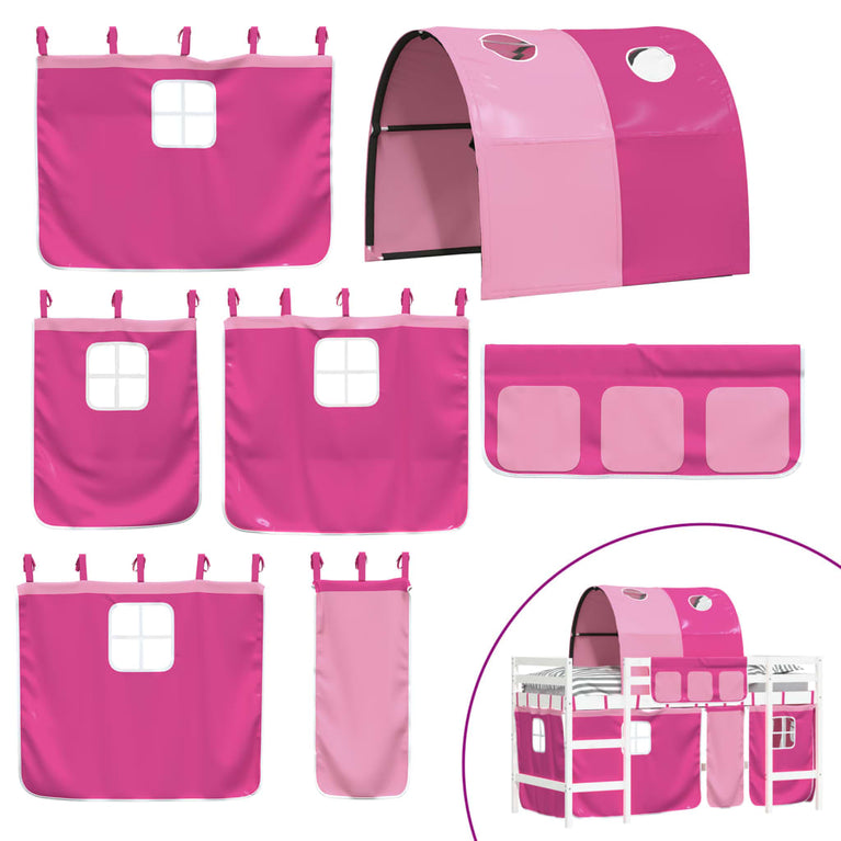 Kinderhoogslaper met tunnel 90x190 cm massief grenenhout roze