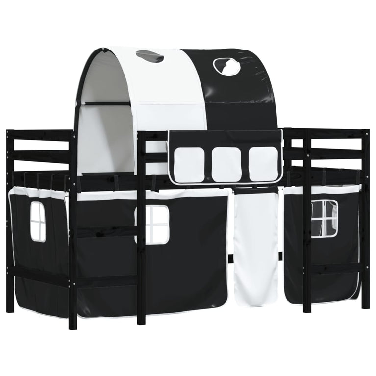 Kinderhoogslaper met tunnel 90x190 cm grenenhout wit en zwart