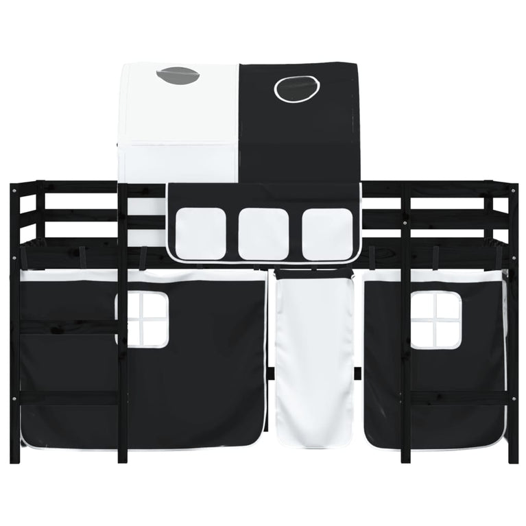Kinderhoogslaper met tunnel 90x190 cm grenenhout wit en zwart