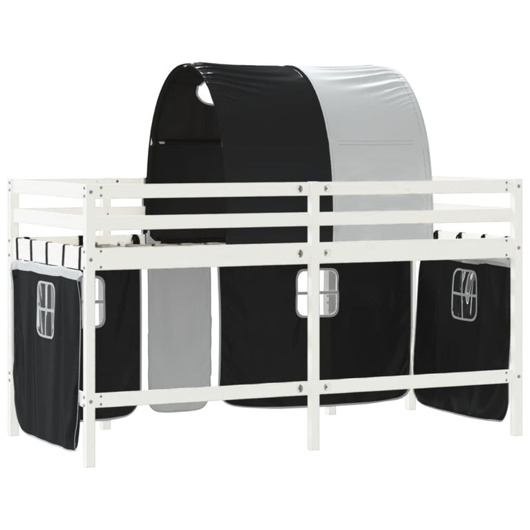 Kinderhoogslaper met tunnel 90x190 cm grenenhout wit en zwart