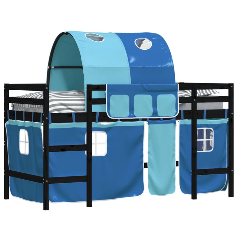 Kinderhoogslaper met tunnel 90x190 cm massief grenenhout blauw