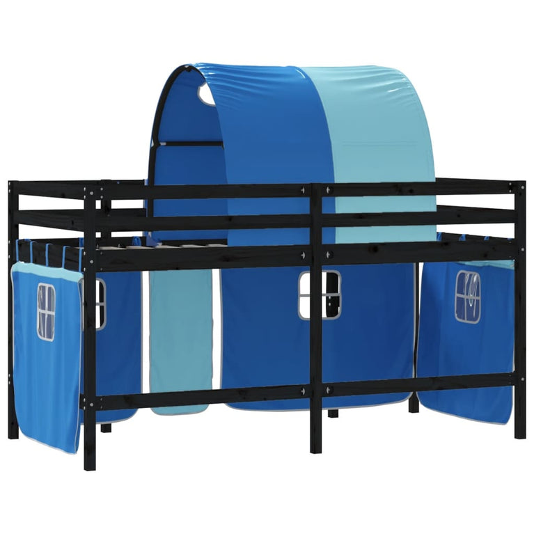 Kinderhoogslaper met tunnel 90x190 cm massief grenenhout blauw