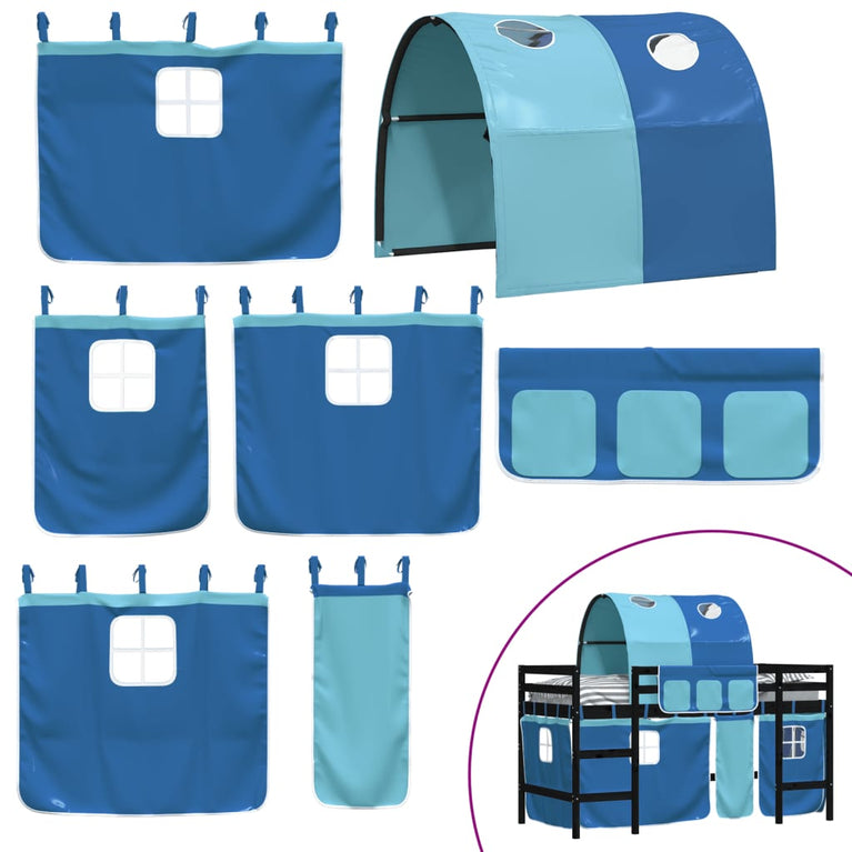 Kinderhoogslaper met tunnel 90x190 cm massief grenenhout blauw