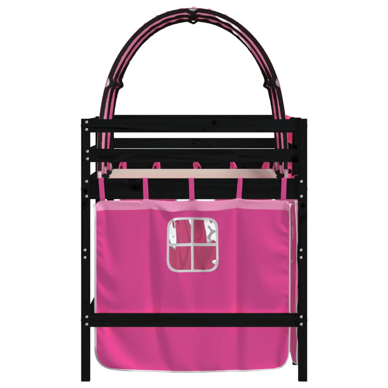 Kinderhoogslaper met tunnel 90x190 cm massief grenenhout roze