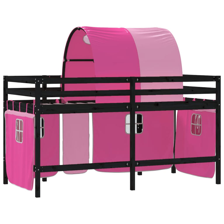Kinderhoogslaper met tunnel 90x190 cm massief grenenhout roze