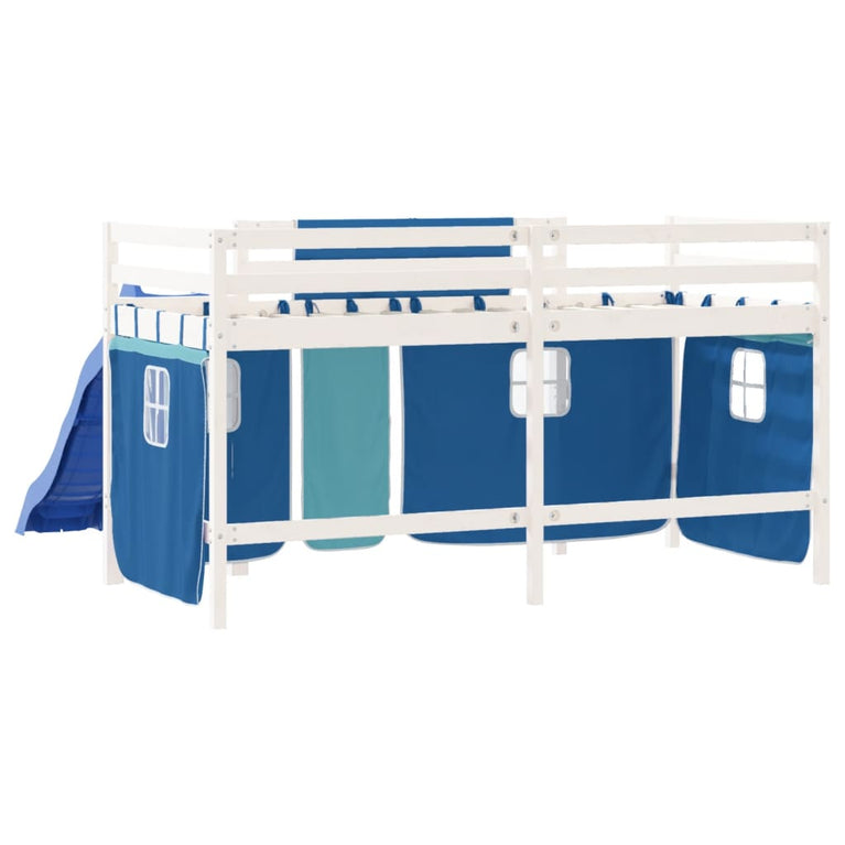 Kinderhoogslaper met gordijnen 80x200 cm grenenhout blauw