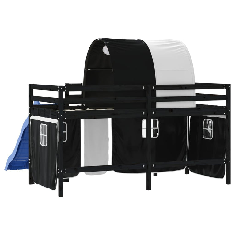 Kinderhoogslaper met tunnel 90x200 cm grenenhout wit en zwart