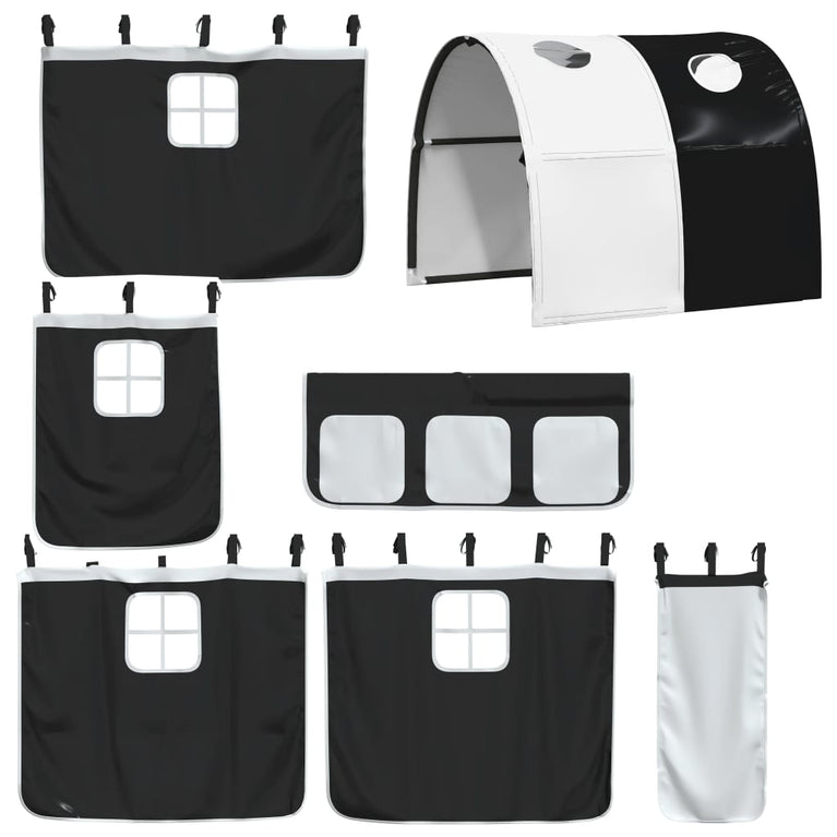 Kinderhoogslaper met tunnel 90x200 cm grenenhout wit en zwart