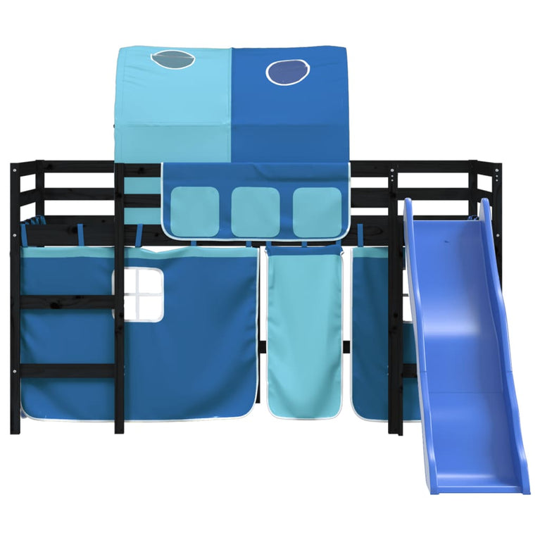 Kinderhoogslaper met tunnel 90x200 cm massief grenenhout blauw