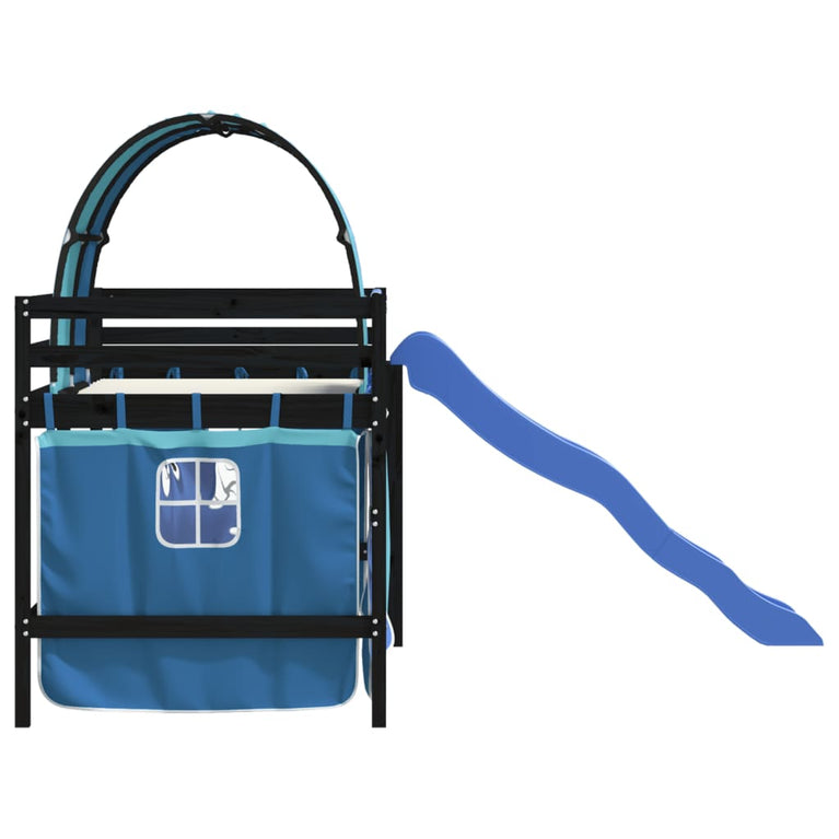 Kinderhoogslaper met tunnel 90x200 cm massief grenenhout blauw