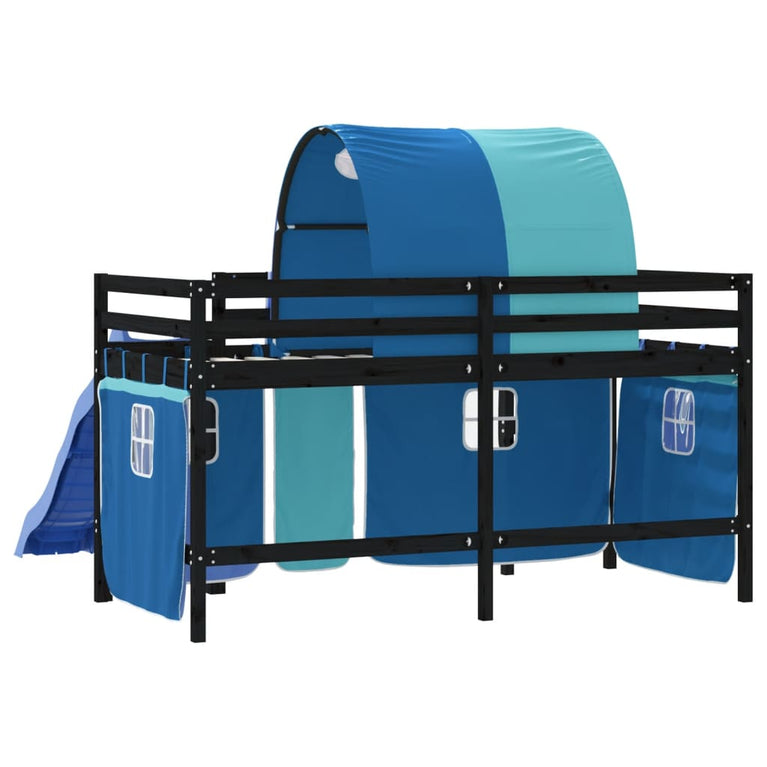 Kinderhoogslaper met tunnel 90x200 cm massief grenenhout blauw