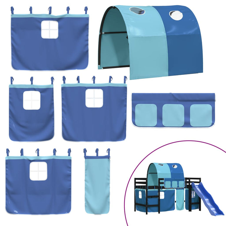 Kinderhoogslaper met tunnel 90x200 cm massief grenenhout blauw