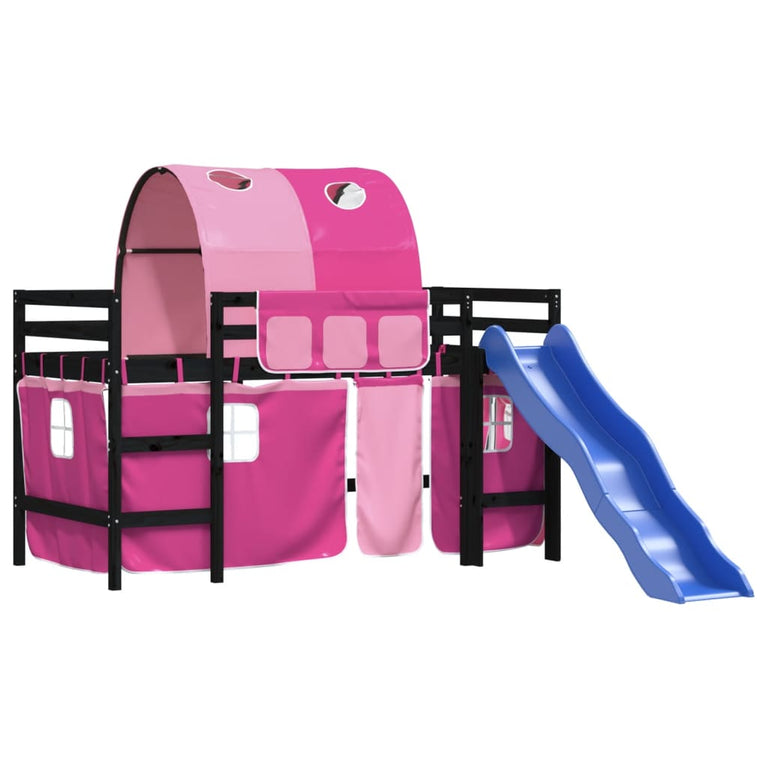 Kinderhoogslaper met tunnel 90x200 cm massief grenenhout roze