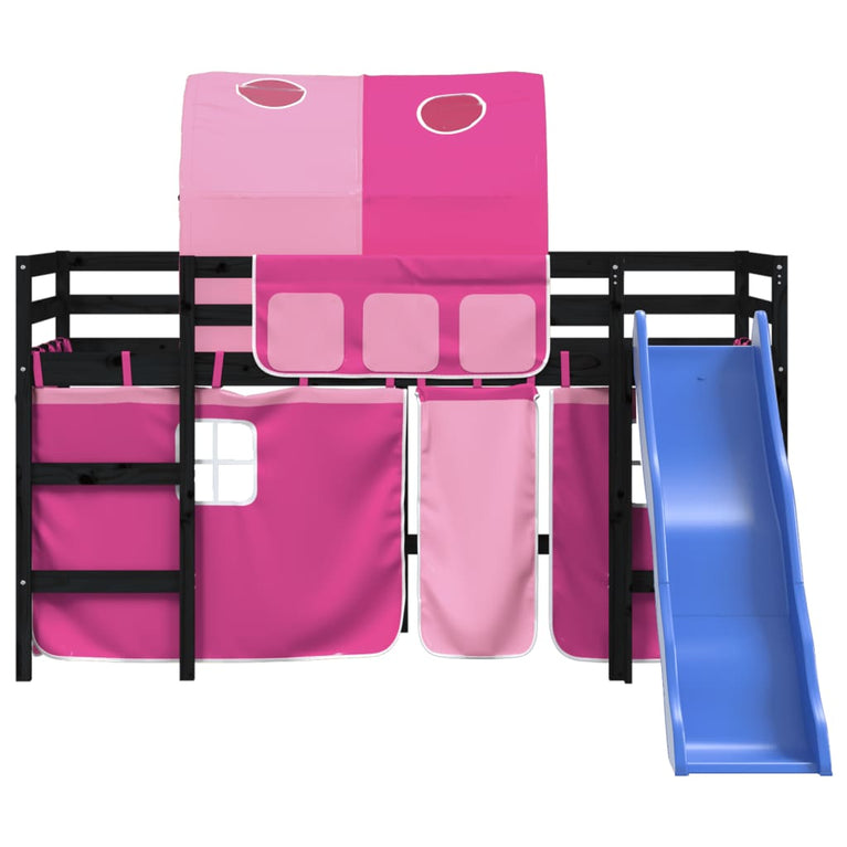 Kinderhoogslaper met tunnel 90x200 cm massief grenenhout roze