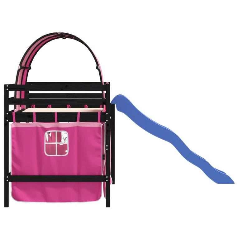 Kinderhoogslaper met tunnel 90x200 cm massief grenenhout roze