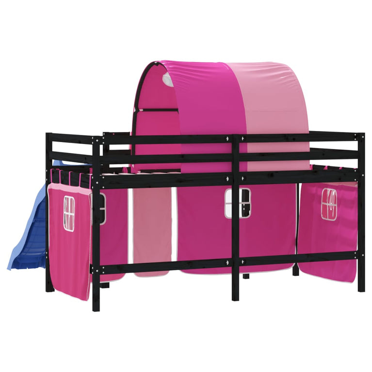 Kinderhoogslaper met tunnel 90x200 cm massief grenenhout roze