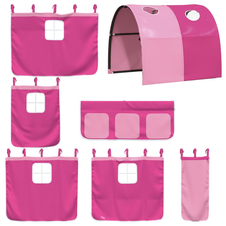 Kinderhoogslaper met tunnel 90x200 cm massief grenenhout roze
