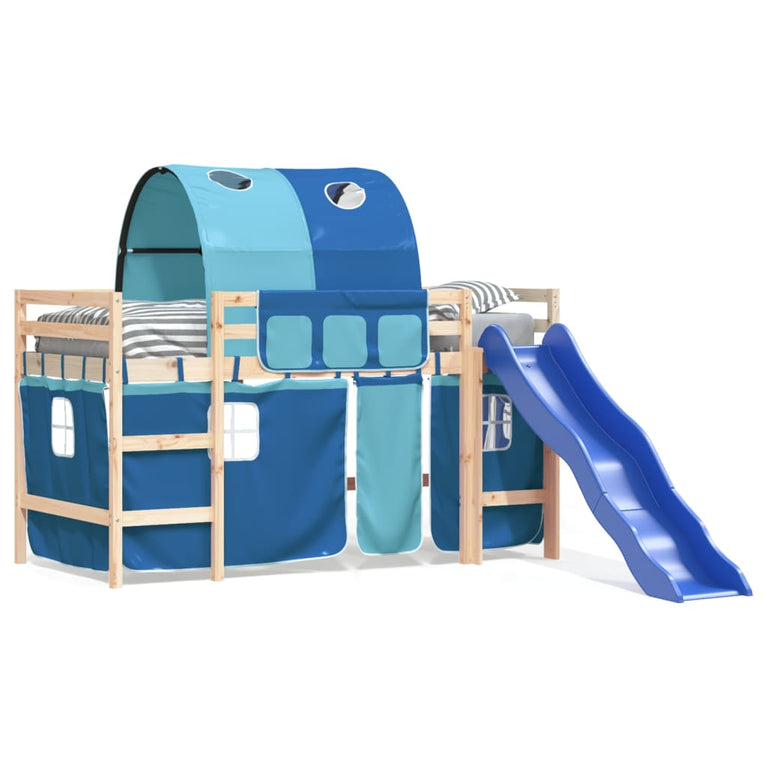 Kinderhoogslaper met tunnel 90x190 cm massief grenenhout blauw