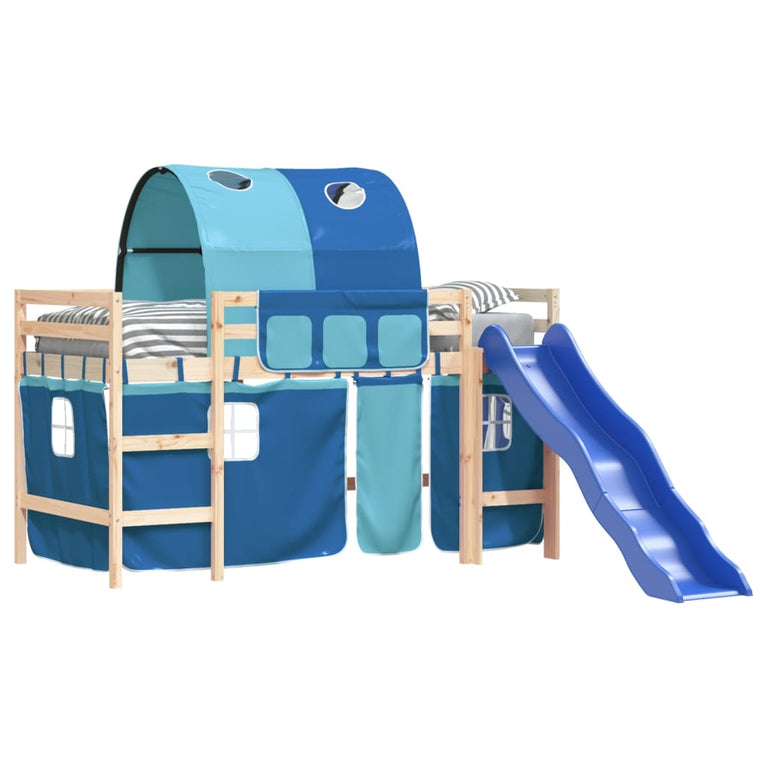Kinderhoogslaper met tunnel 90x190 cm massief grenenhout blauw