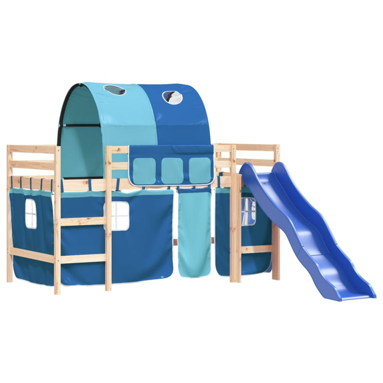 Kinderhoogslaper met tunnel 90x190 cm massief grenenhout blauw