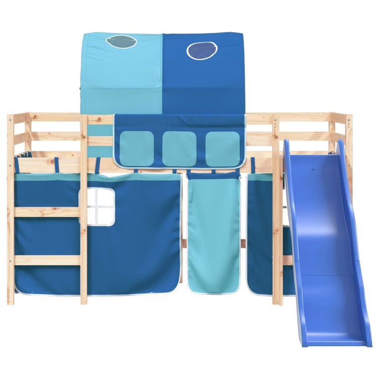 Kinderhoogslaper met tunnel 90x190 cm massief grenenhout blauw