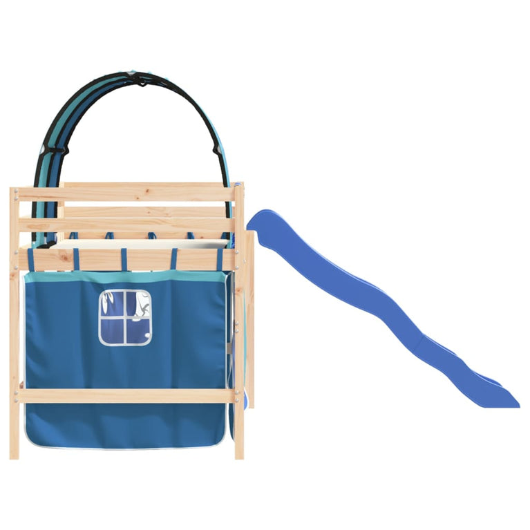 Kinderhoogslaper met tunnel 90x190 cm massief grenenhout blauw