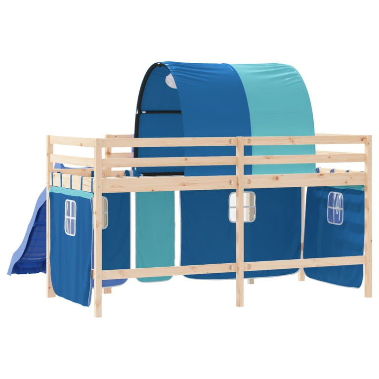 Kinderhoogslaper met tunnel 90x190 cm massief grenenhout blauw