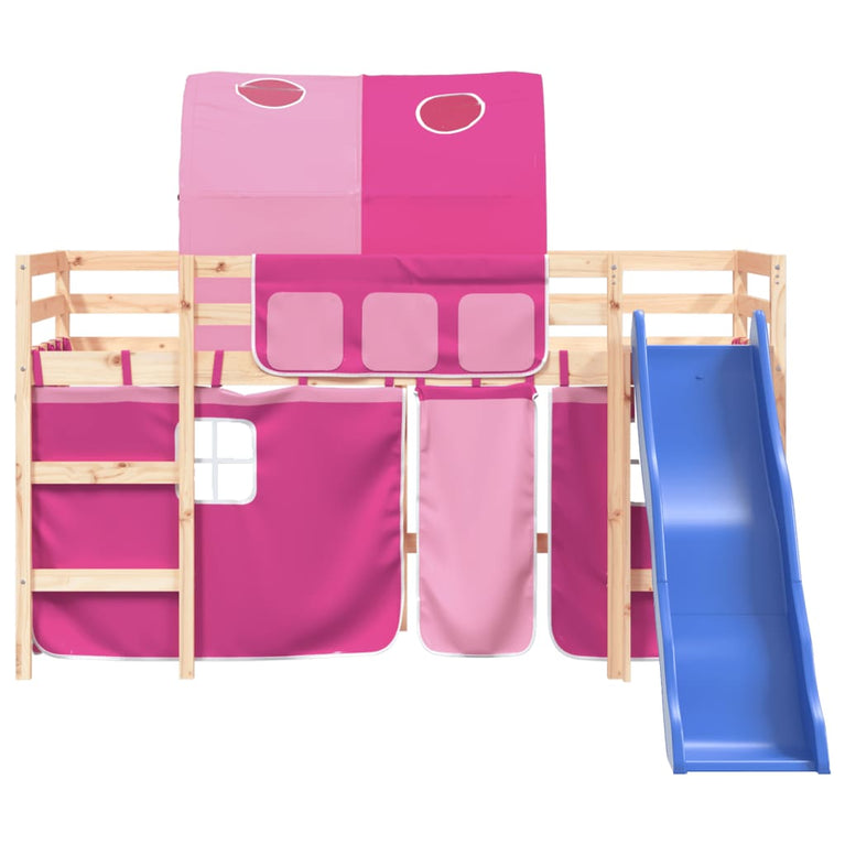 Kinderhoogslaper met tunnel 90x190 cm massief grenenhout roze