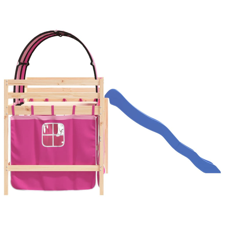 Kinderhoogslaper met tunnel 90x190 cm massief grenenhout roze