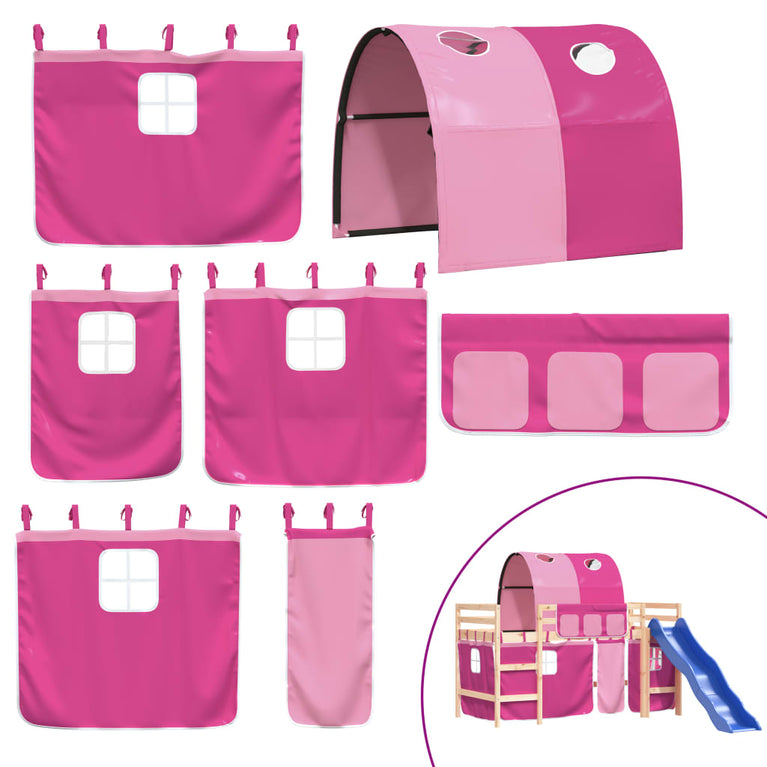 Kinderhoogslaper met tunnel 90x190 cm massief grenenhout roze