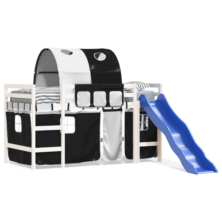 Kinderhoogslaper met tunnel 90x190 cm grenenhout wit en zwart