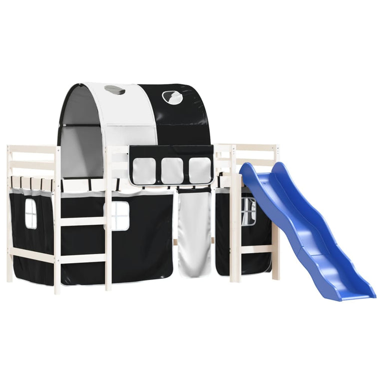 Kinderhoogslaper met tunnel 90x190 cm grenenhout wit en zwart