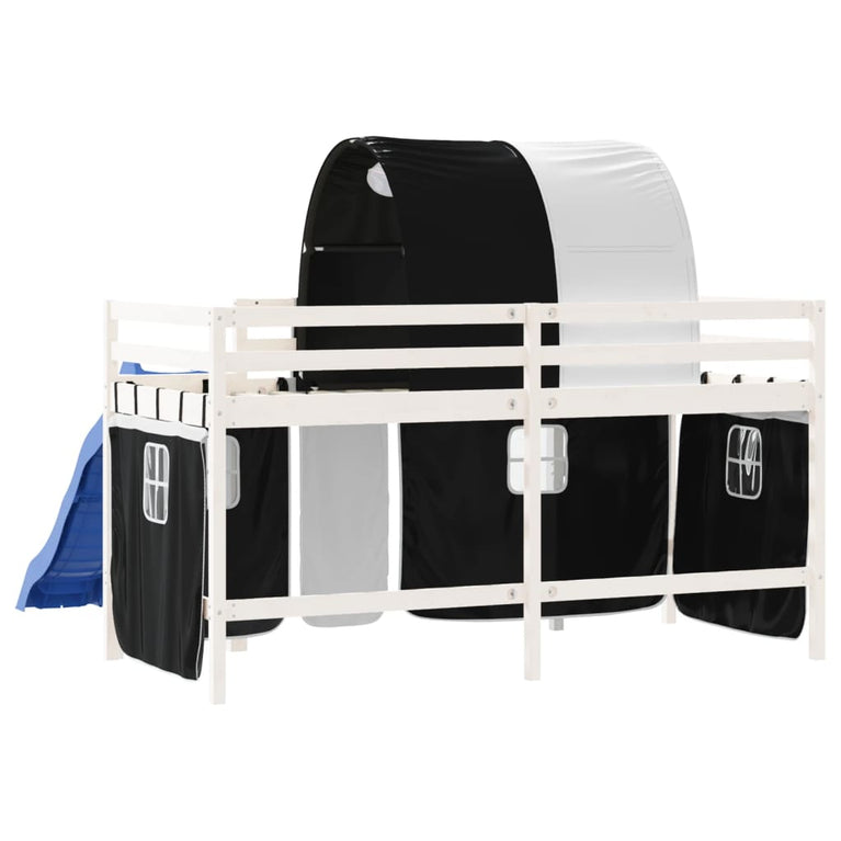 Kinderhoogslaper met tunnel 90x190 cm grenenhout wit en zwart