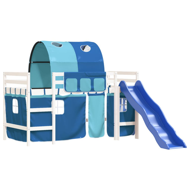 Kinderhoogslaper met tunnel 90x190 cm massief grenenhout blauw