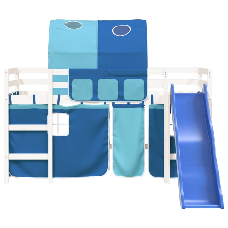 Kinderhoogslaper met tunnel 90x190 cm massief grenenhout blauw