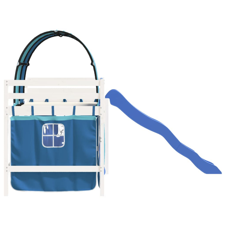 Kinderhoogslaper met tunnel 90x190 cm massief grenenhout blauw