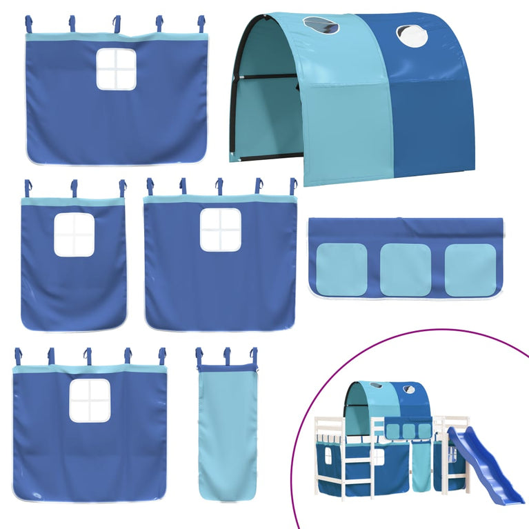 Kinderhoogslaper met tunnel 90x190 cm massief grenenhout blauw