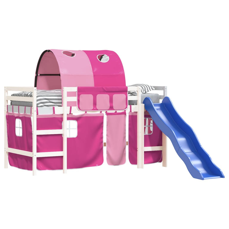 Kinderhoogslaper met tunnel 90x190 cm massief grenenhout roze