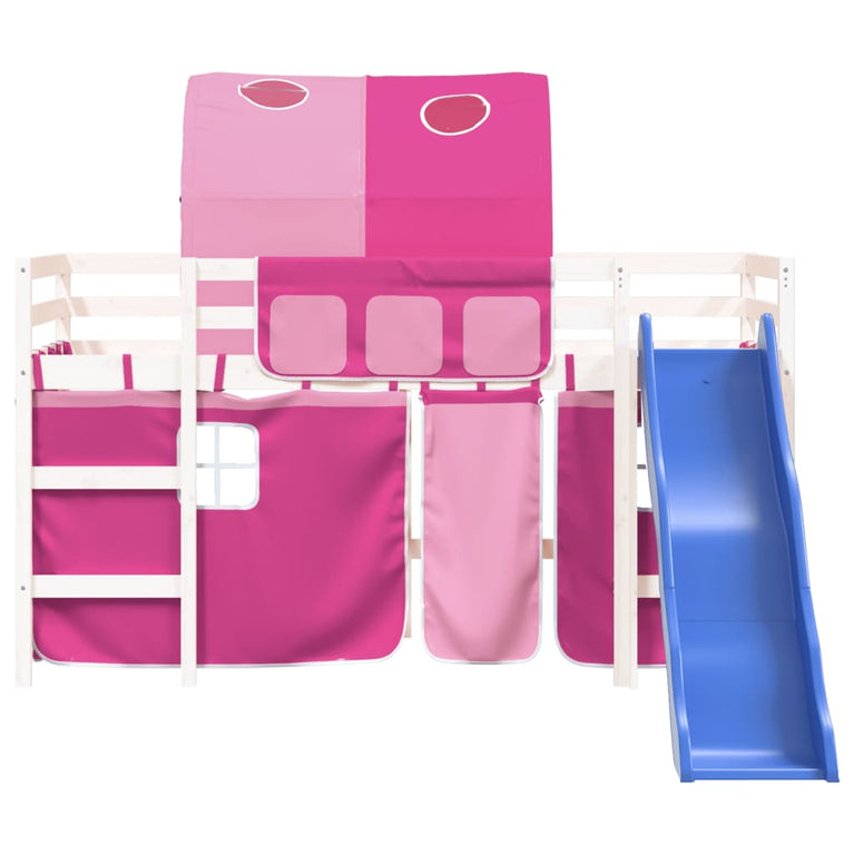 Kinderhoogslaper met tunnel 90x190 cm massief grenenhout roze