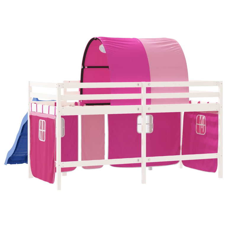 Kinderhoogslaper met tunnel 90x190 cm massief grenenhout roze