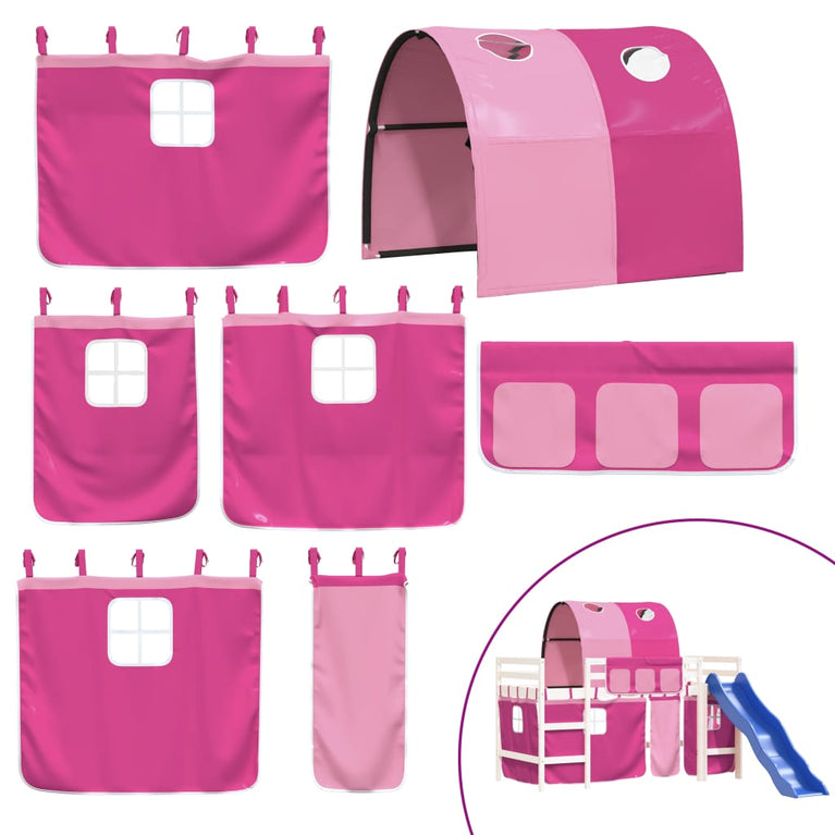 Kinderhoogslaper met tunnel 90x190 cm massief grenenhout roze