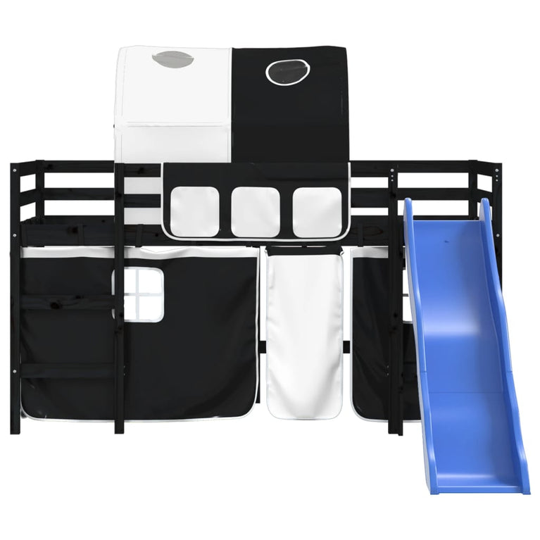 Kinderhoogslaper met tunnel 90x190 cm grenenhout wit en zwart