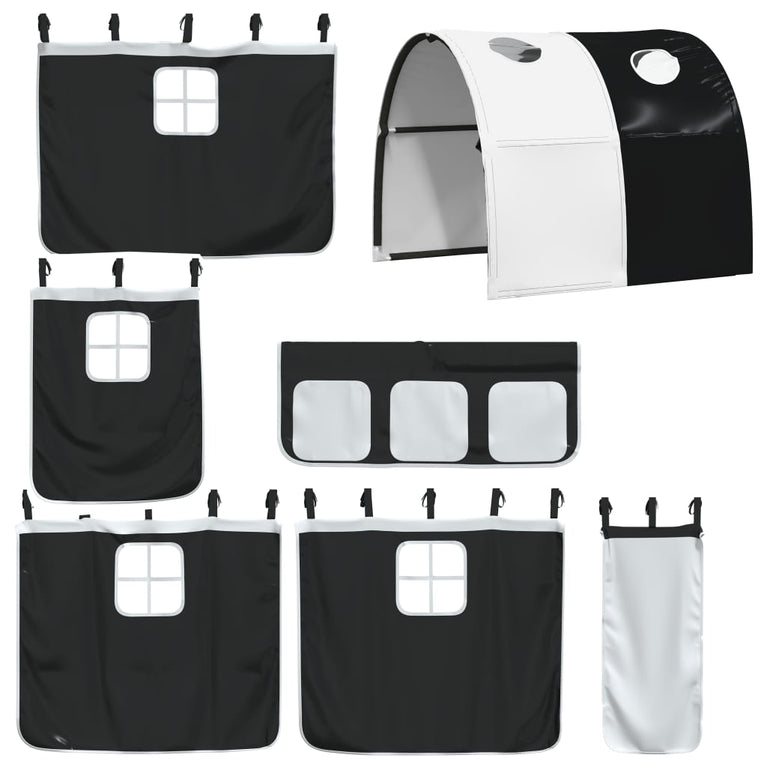 Kinderhoogslaper met tunnel 90x190 cm grenenhout wit en zwart