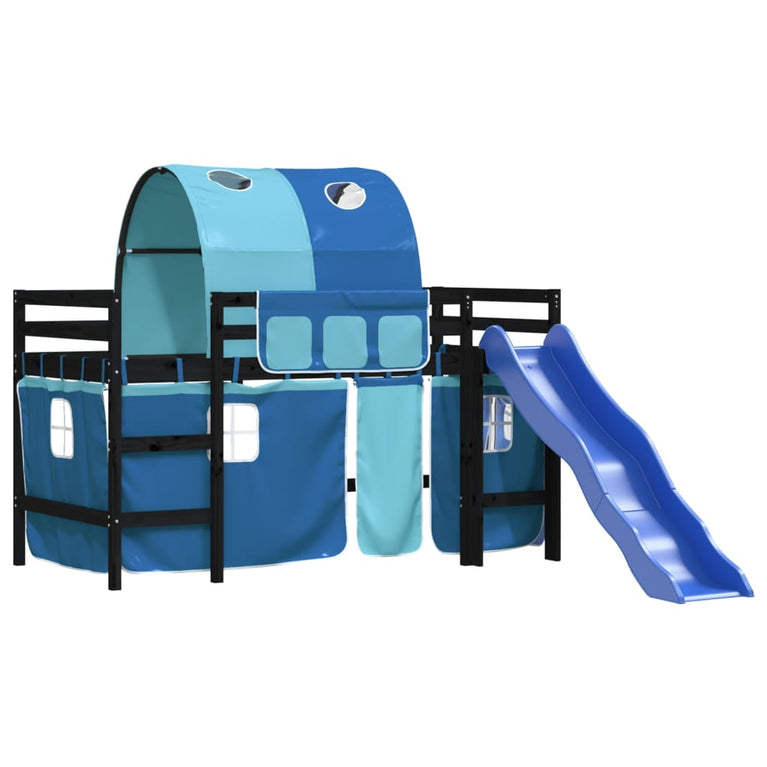 Kinderhoogslaper met tunnel 90x190 cm massief grenenhout blauw