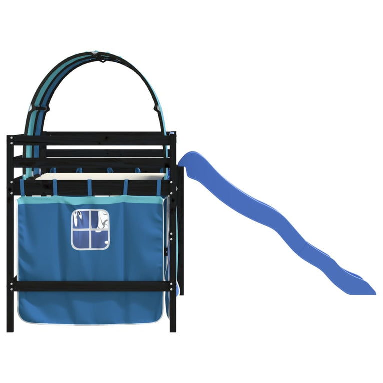 Kinderhoogslaper met tunnel 90x190 cm massief grenenhout blauw