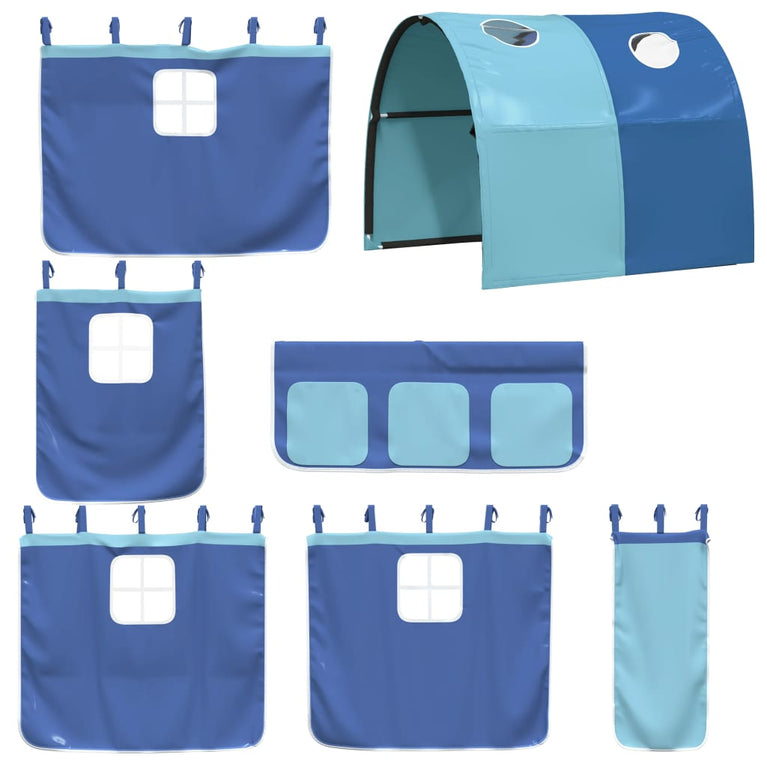 Kinderhoogslaper met tunnel 90x190 cm massief grenenhout blauw