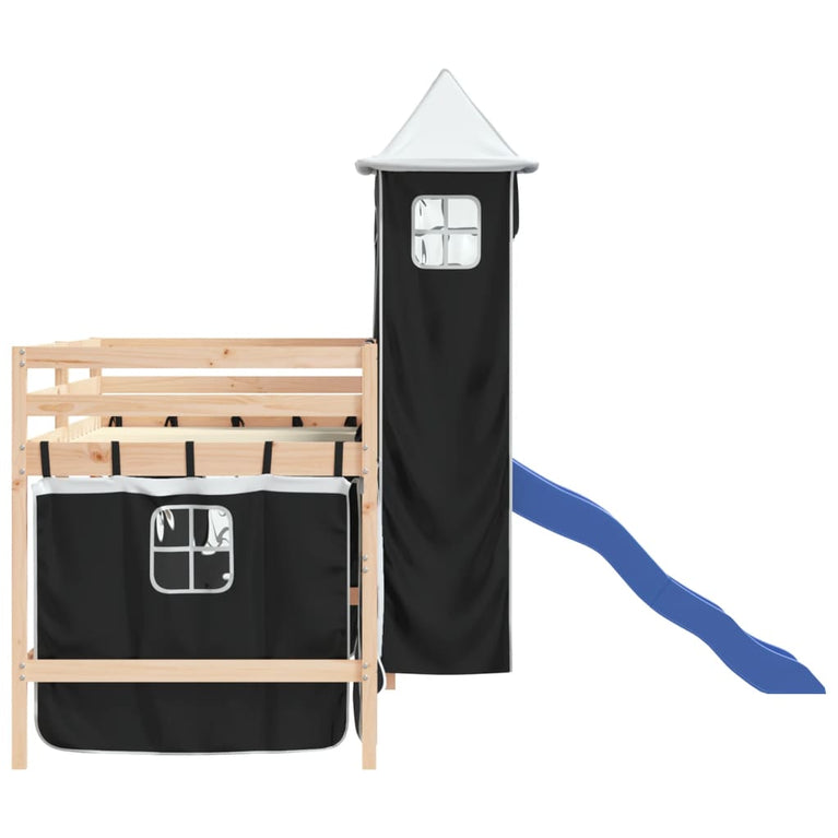 Kinderhoogslaper met toren 80x200 cm grenenhout wit en zwart